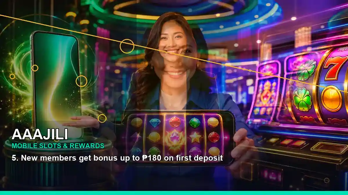 AAAJILI gold jackpot slot games featuring an adult Filipina casino host with a right close-up composition